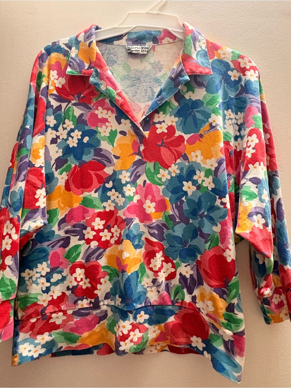 Vintage Sanibel Sport Floral Collared Pullover Top Bright Cottagecore